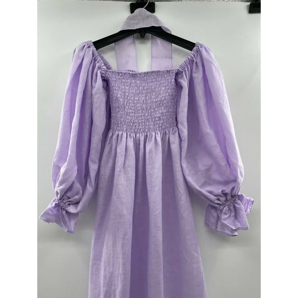 Sleeper Women’s Atlanta Linen Lounge Dress Lavender Smocked Size XS $320 - Picture 2 of 6